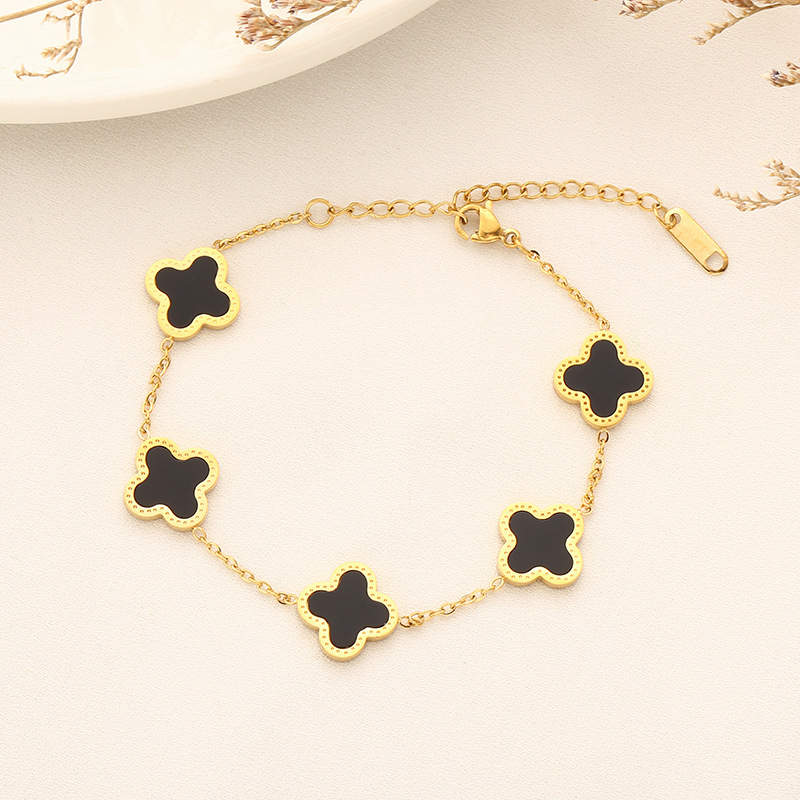 Four Leaf Clover Bracelet Flower Bracelet , Five Flower 18k Gold Chain Bracelet, Green Malachite, Perfect gift