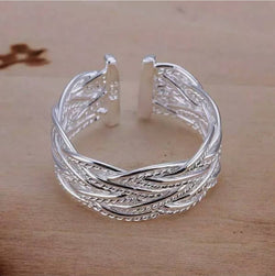 Sterling Silver Rings for Women with Overlapping Weave Twist Rope Band 925 Sterling Ring for Couples Unique Silver Ring Adjustable Ring