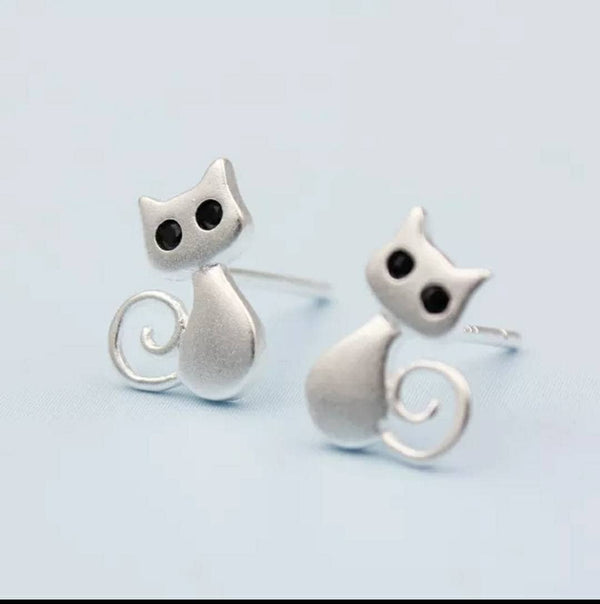 Pet Shape Cat Stud Earrings Silver Plated Small women's Wedding Party Earrings Gift