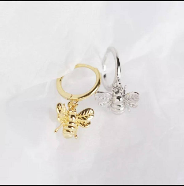 Silver & Gold Bees Stud Earrings hoop Women's Jewelry Gift for Wife, Daughter, Mom, Girlfriend