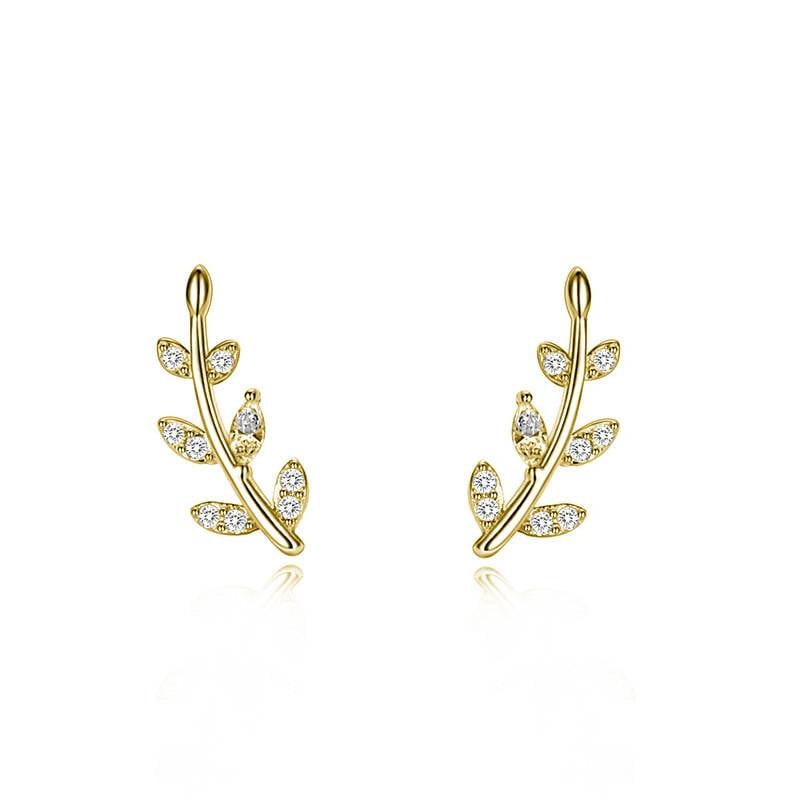 Sterling Silver Tiny Leaves Stud Earrings 2 Colours Available,  Olive Leaf Earrings, Modern Sparkling Stud Earrings Christmas Gift UK