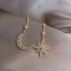 Silver 925 Star Moon Miss Match Earrings | Gold Celestial Dangle Drop Earrings Bohoo Perfect Gift for her