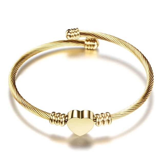 Silver Gold Heart Bracelet Bangle , Layering Bracelet, Dainty Delicate Bracelet, Charm Bangle, Minimalist Style Gift For Her, Mother's Day