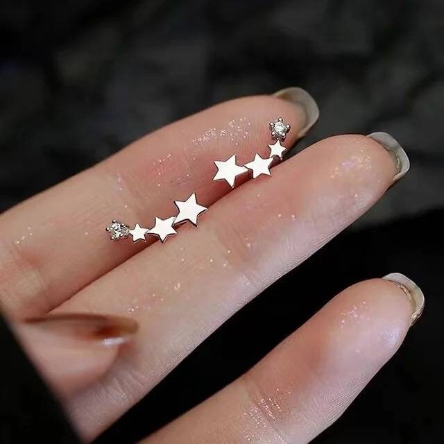 Stunning Three-Star Silver Earrings - Dainty and Delicate Jewelry for Women, Perfect Gift for Her - Ideal for Everyday Wear