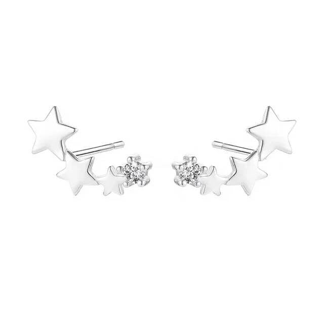 Stunning Three-Star Silver Earrings - Dainty and Delicate Jewelry for Women, Perfect Gift for Her - Ideal for Everyday Wear